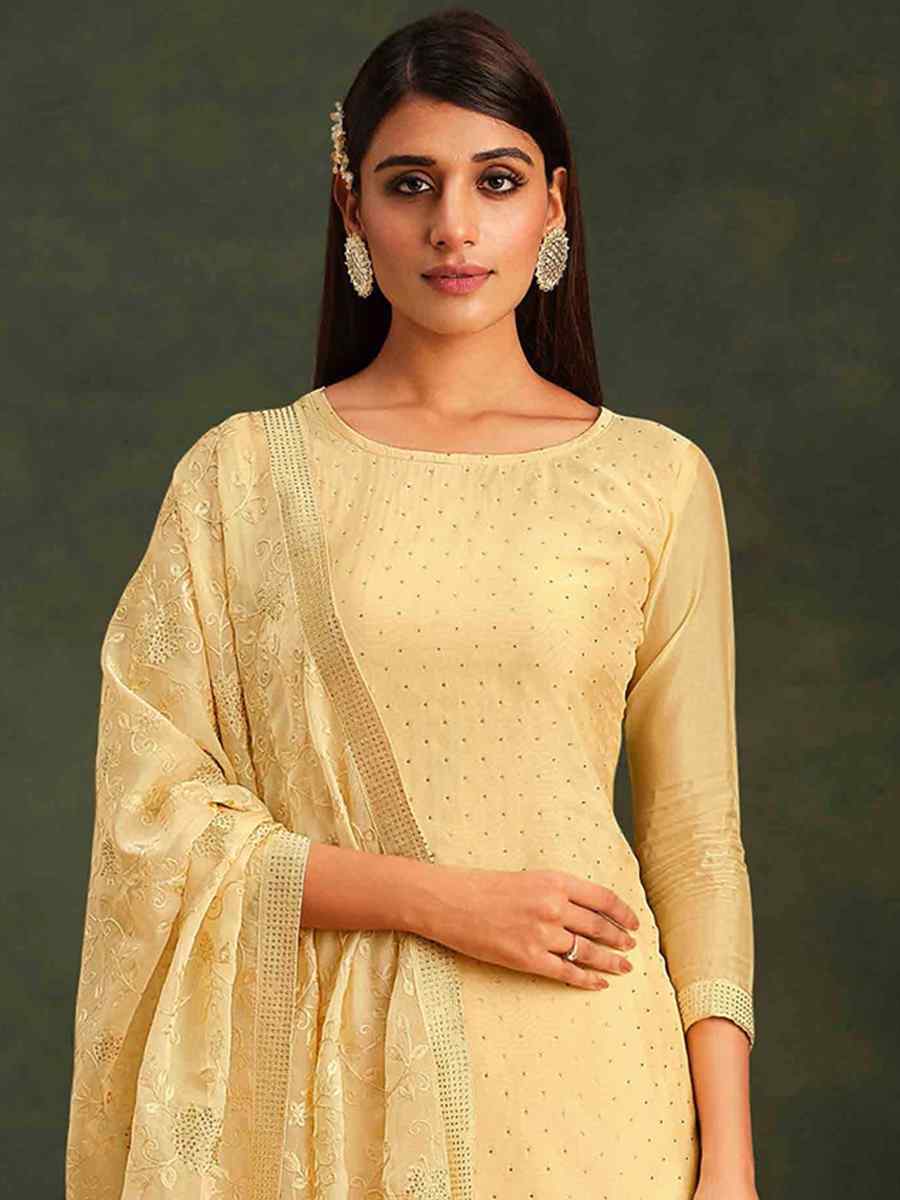 Yellow Organza Embroidered Festival Party Pant Salwar Kameez