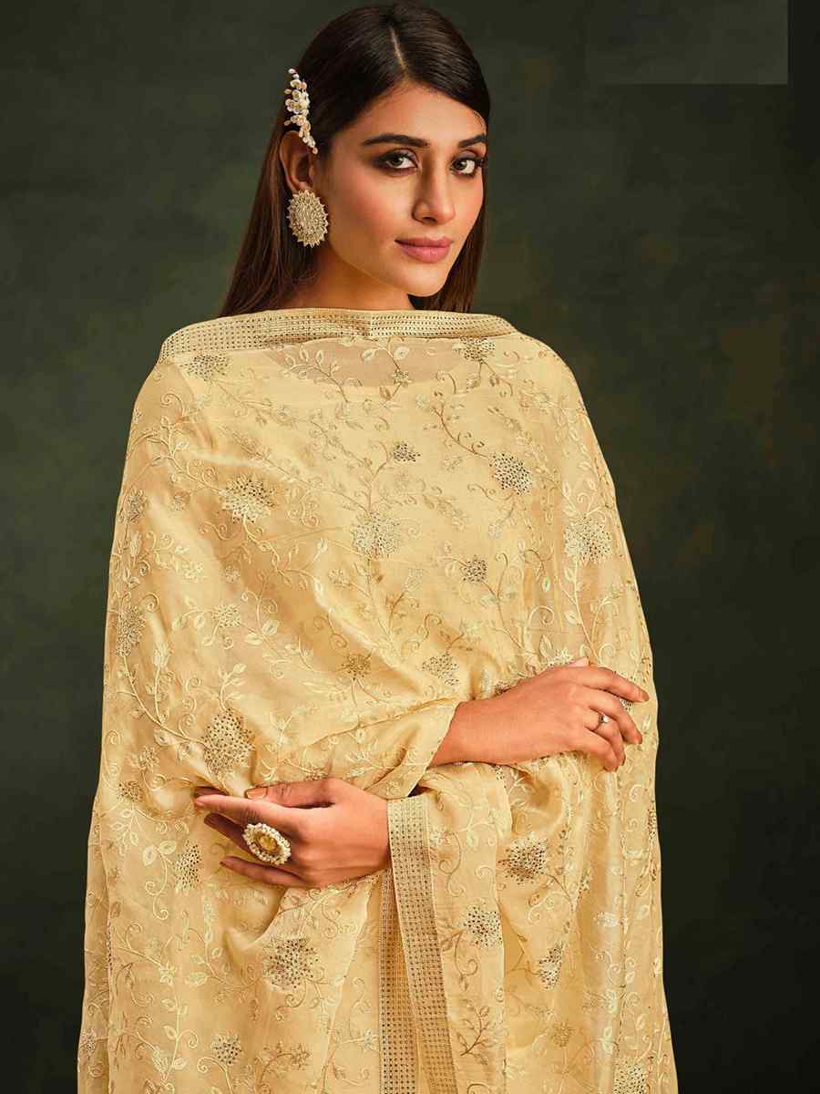 Yellow Organza Embroidered Festival Party Pant Salwar Kameez