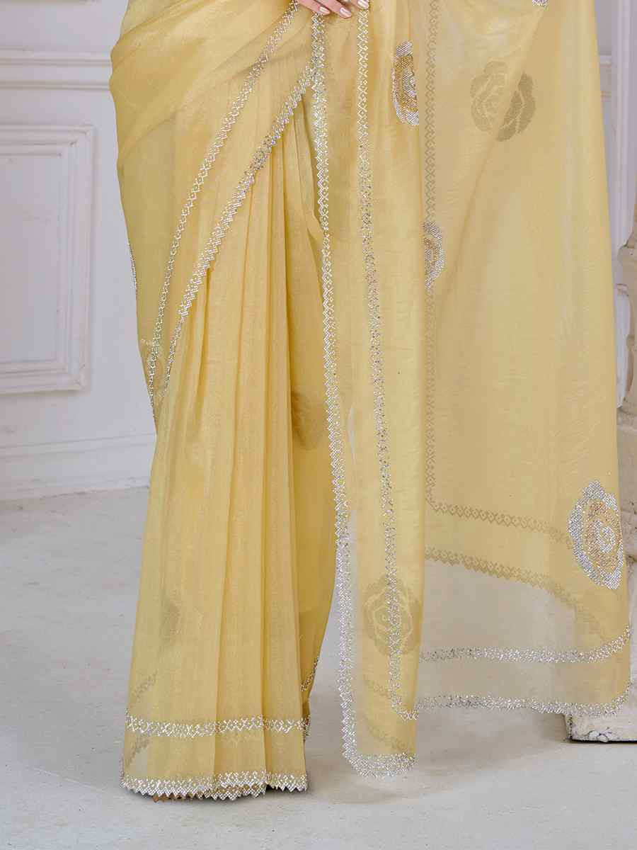 Yellow Organza Embroidered Festival Wedding Fancy Casual Contemporary Saree