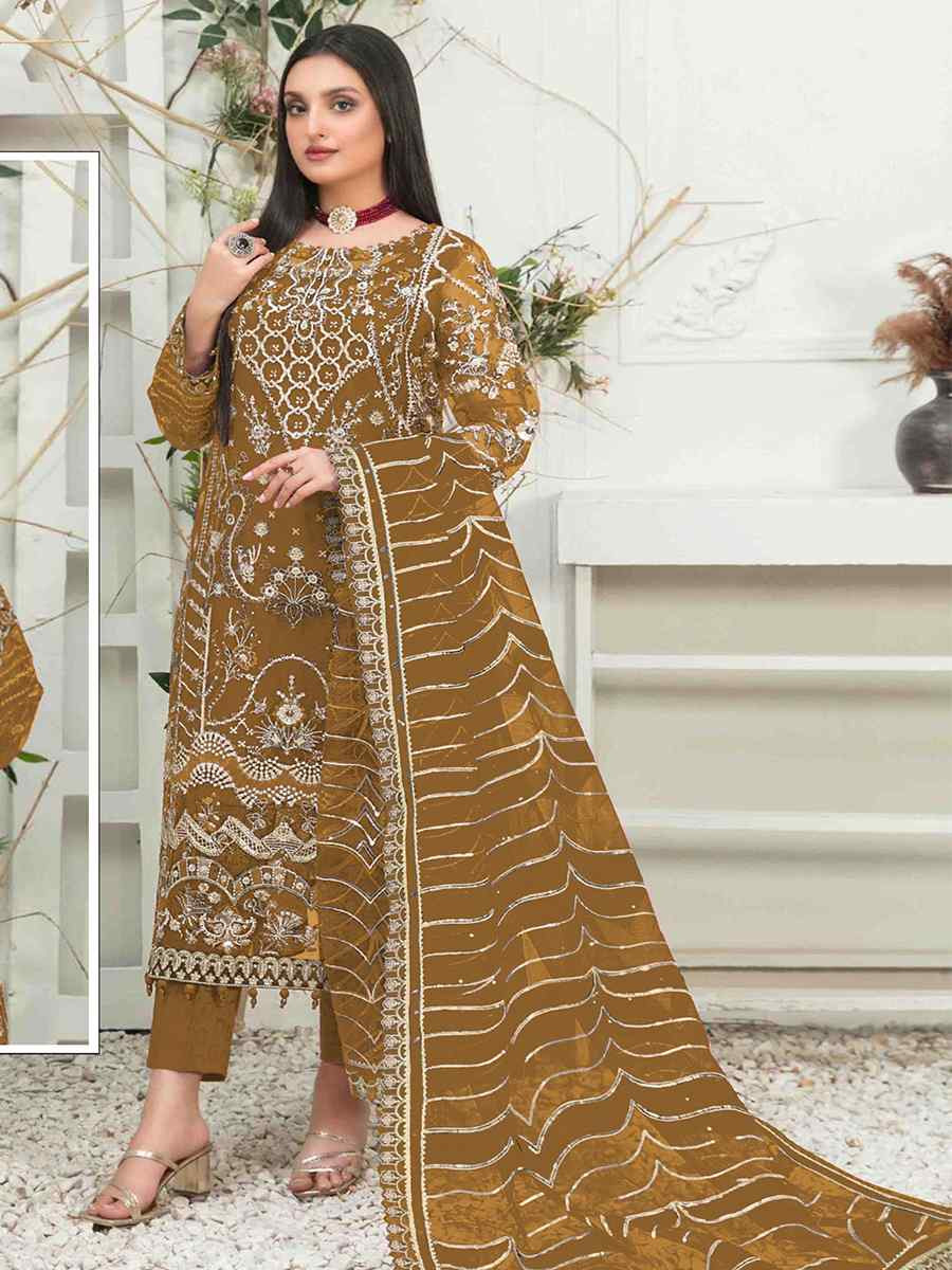 Yellow Organza Embroidered Festival Wedding Pant Salwar Kameez