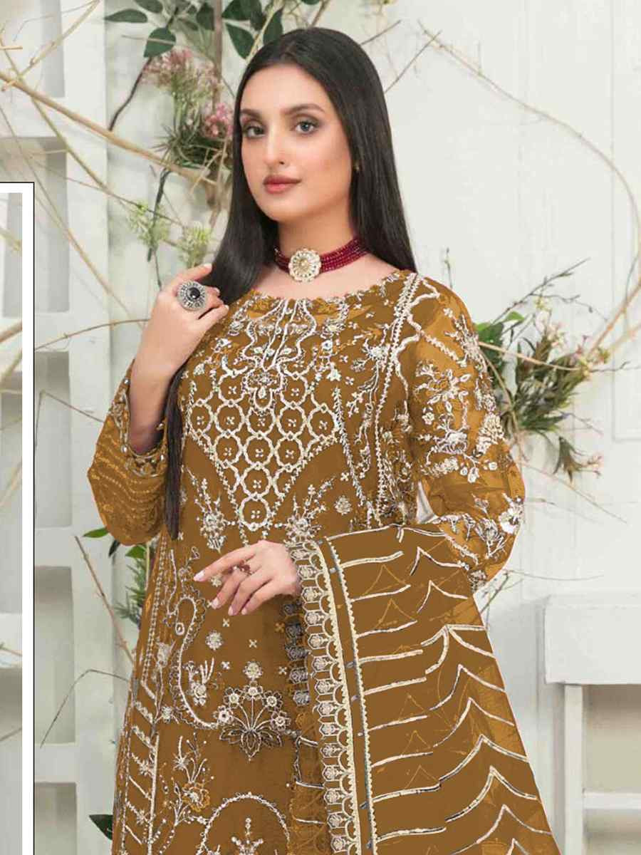 Yellow Organza Embroidered Festival Wedding Pant Salwar Kameez