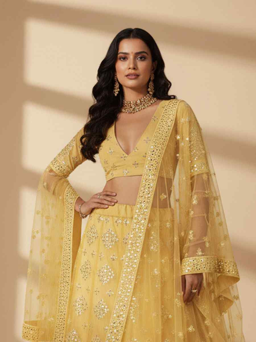 Yellow Organza Embroidered Wedding Reception Festival Heavy Border Lehenga Choli