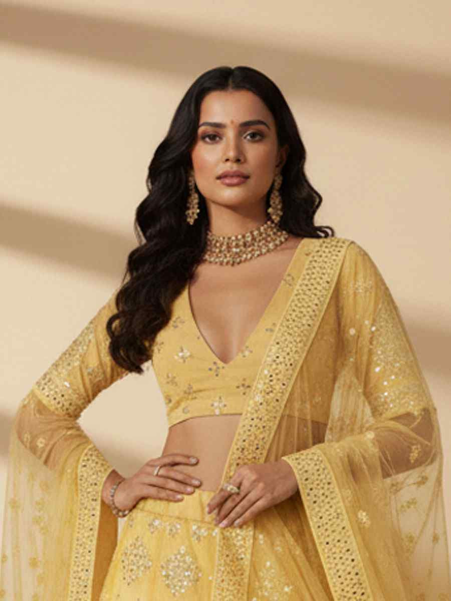 Yellow Organza Embroidered Wedding Reception Festival Heavy Border Lehenga Choli