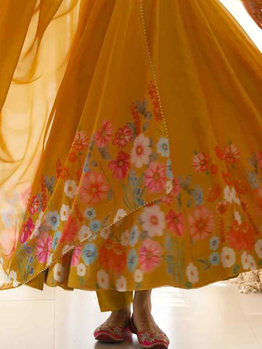 Yellow Organza Floral Printed Embroidery Party Wedding Festival Casual Ready Anarkali Salwar Kameez
