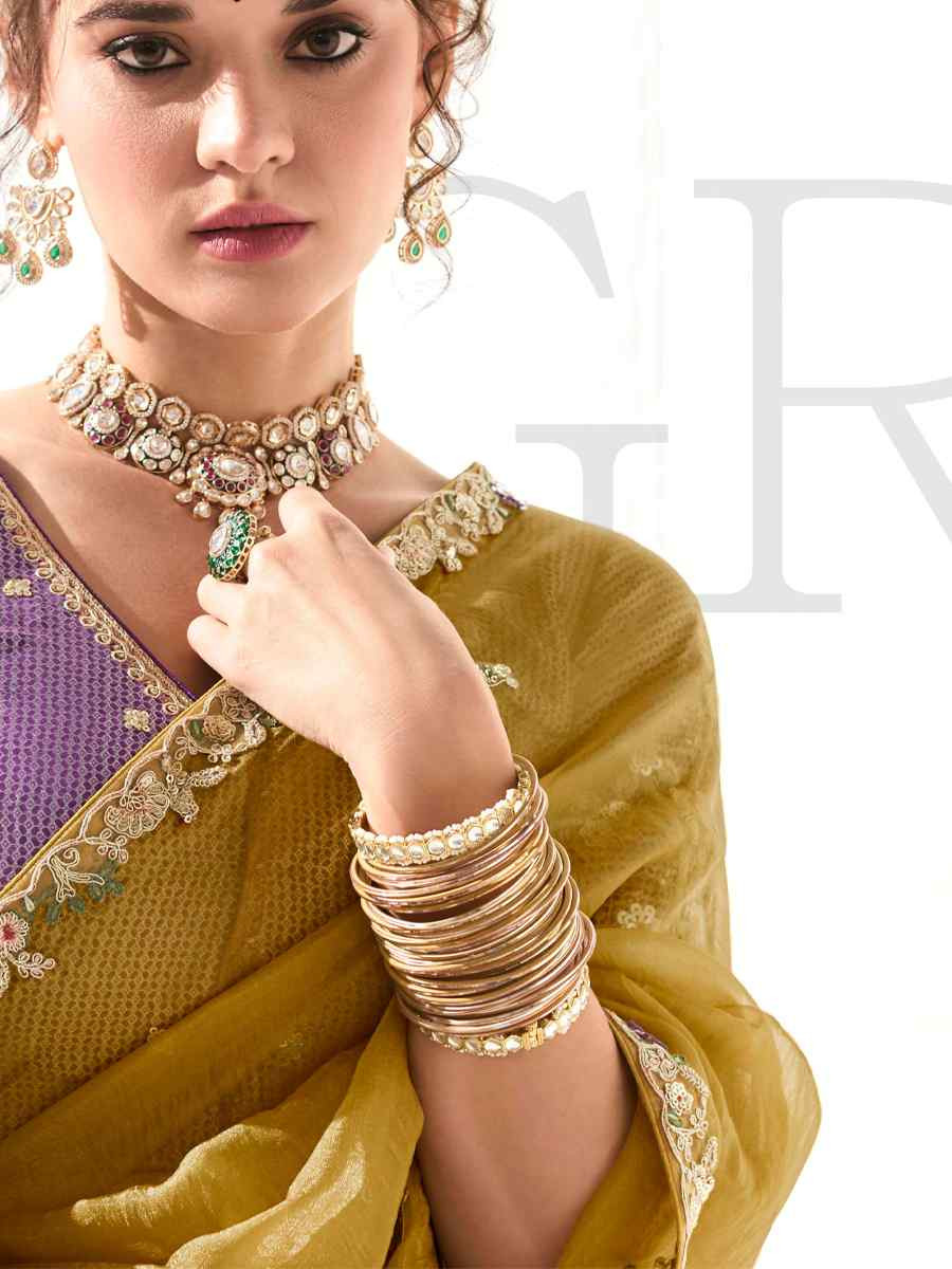 Yellow Organza Tissue Embroidered Festival Wedding Fancy Heavy Border Saree