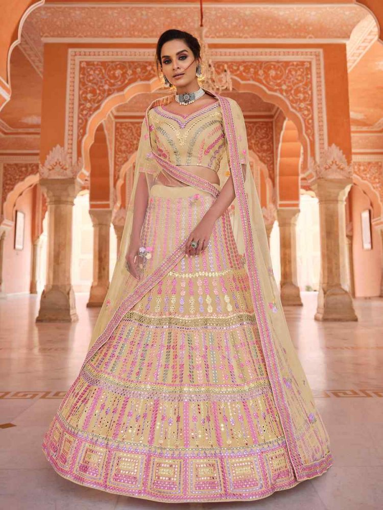 Yellow Organza Zari Bridal Reception Heavy Border Lehenga Choli