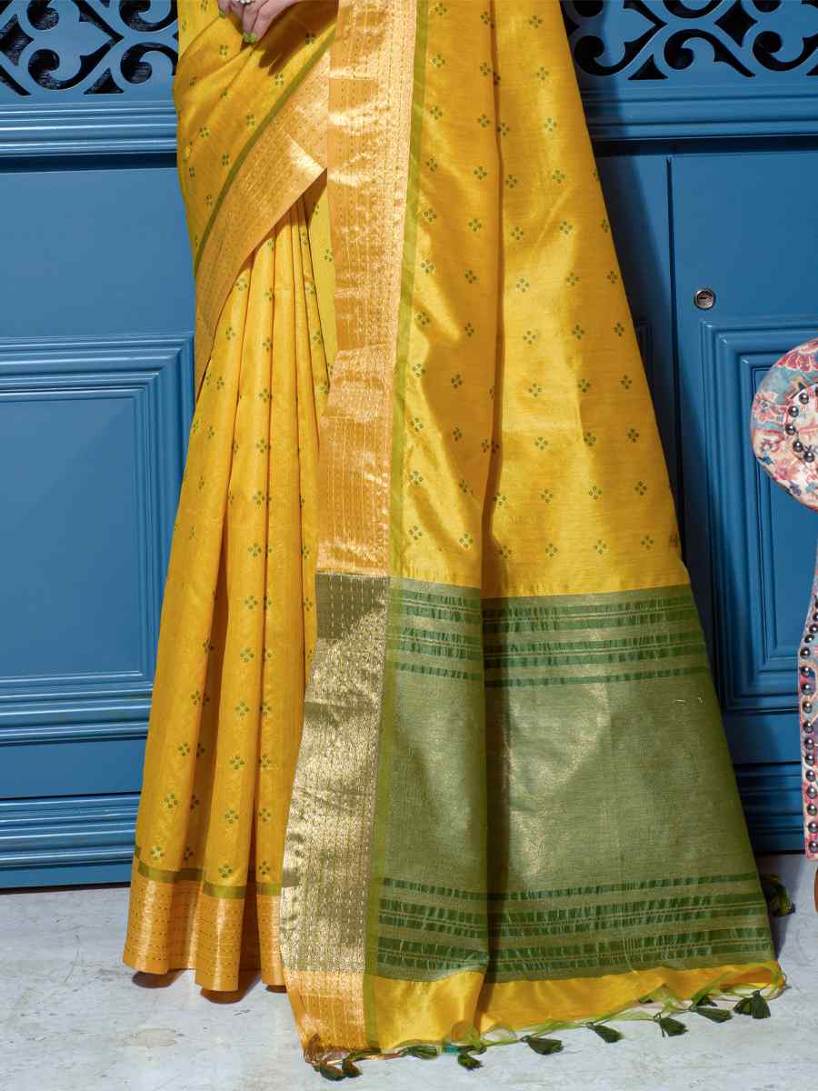Yellow Paithani Silk Handwoven Wedding Festival Heavy Border Saree