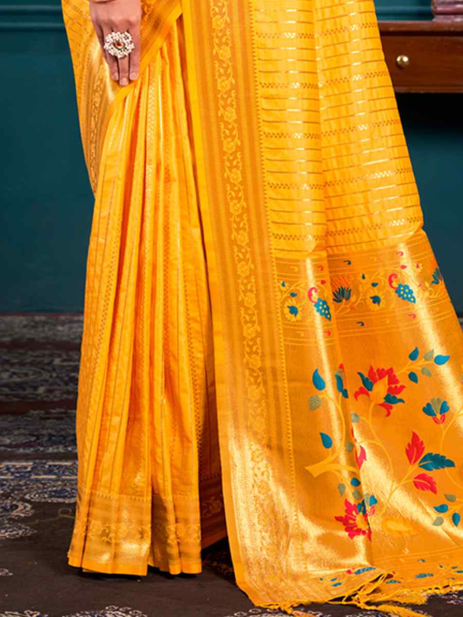 Yellow Paithani Silk Handwoven Wedding Festival Heavy Border Saree