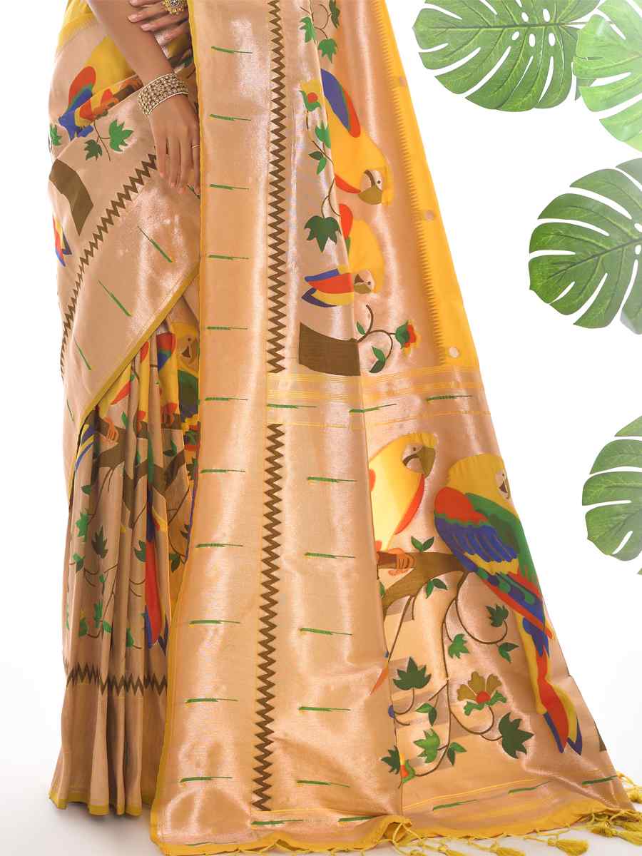 Yellow Paithani Silk Handwoven Wedding Festival Heavy Border Saree