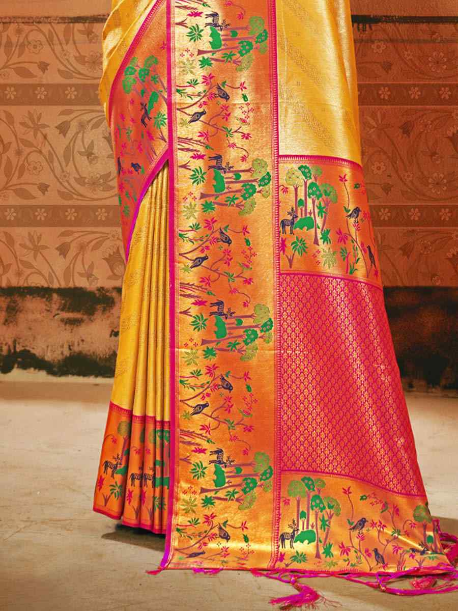 Yellow Paithani Silk Handwoven Wedding Festival Heavy Border Saree