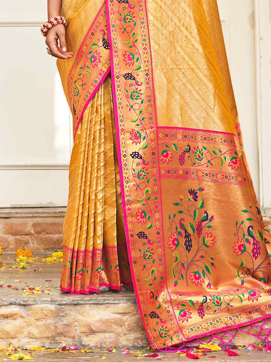 Yellow Paithani Silk Handwoven Wedding Festival Heavy Border Saree