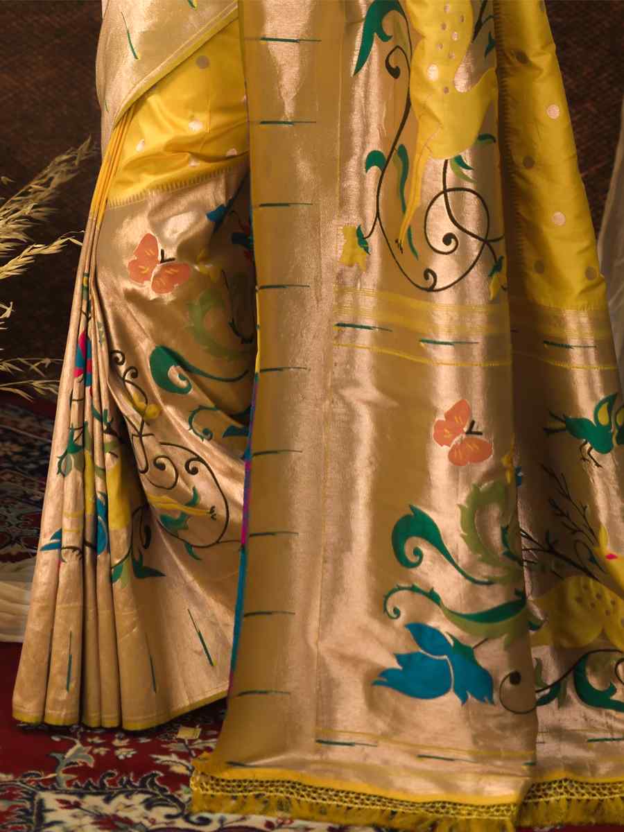 Yellow Paithani Silk Handwoven Wedding Festival Heavy Border Saree