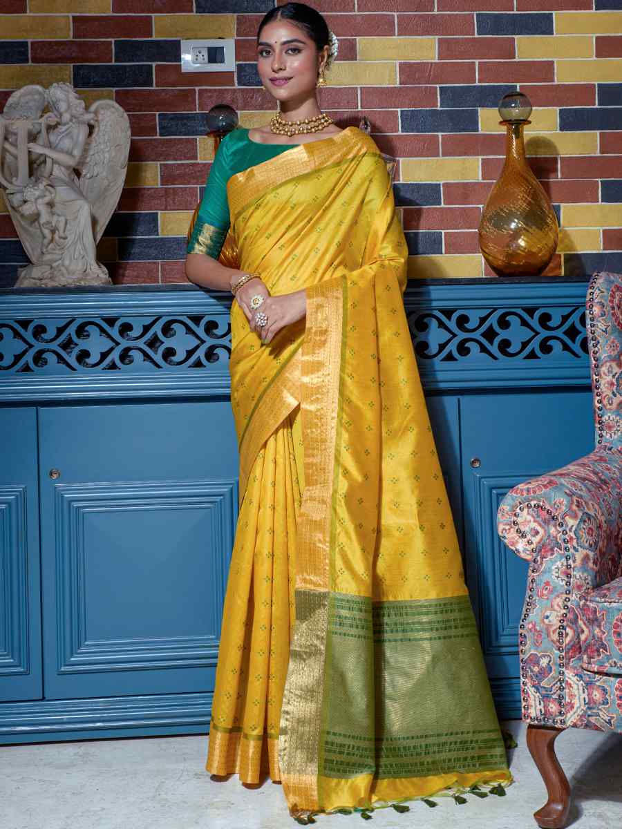 Yellow Paithani Silk Handwoven Wedding Festival Heavy Border Saree