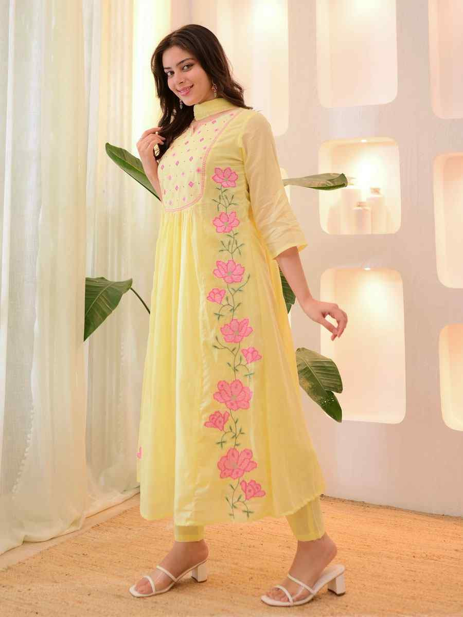 Yellow Parampara Silk Embroidery Party Wedding Festival Casual Ready Pant Salwar Kameez
