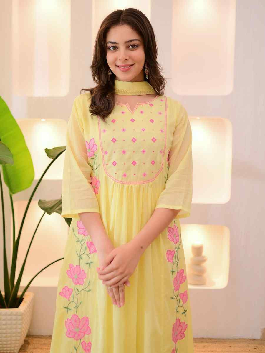 Yellow Parampara Silk Embroidery Party Wedding Festival Casual Ready Pant Salwar Kameez