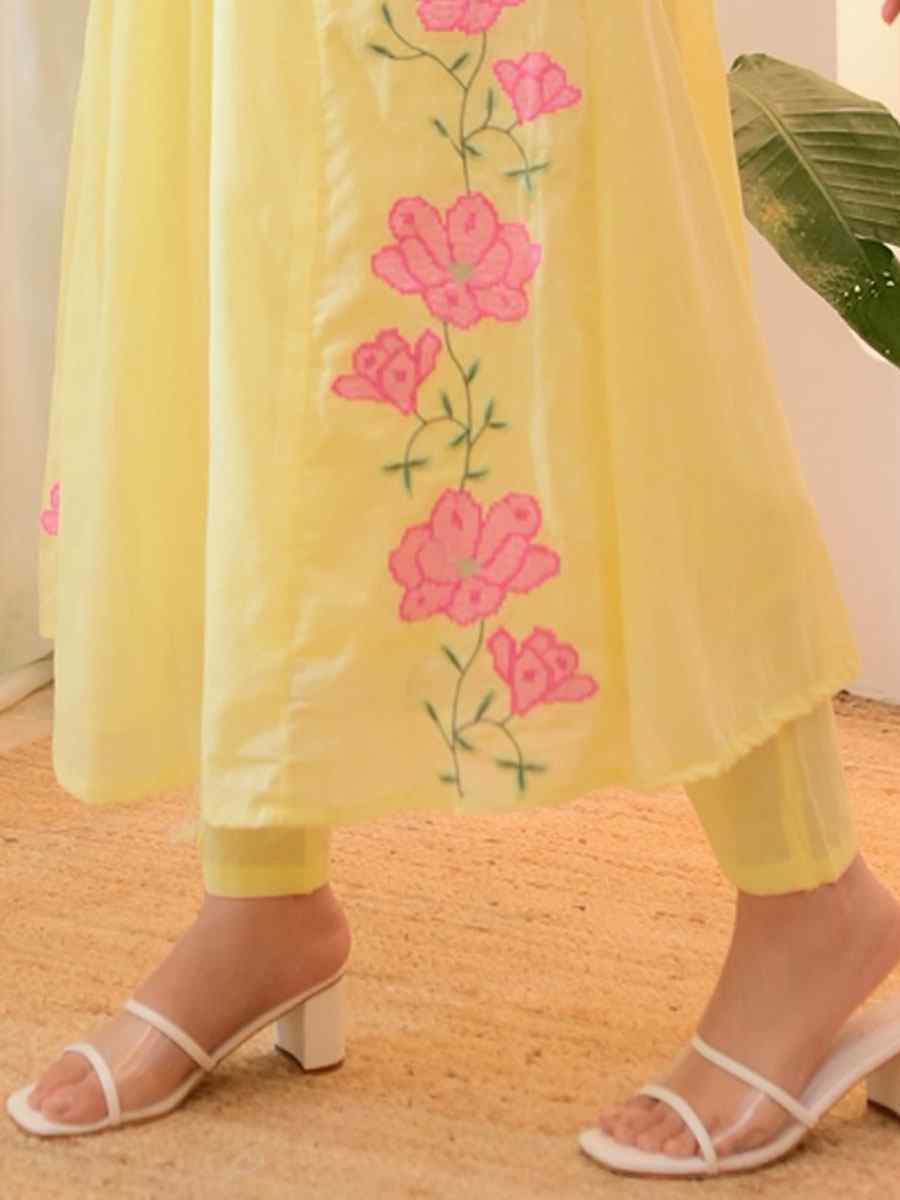 Yellow Parampara Silk Embroidery Party Wedding Festival Casual Ready Pant Salwar Kameez