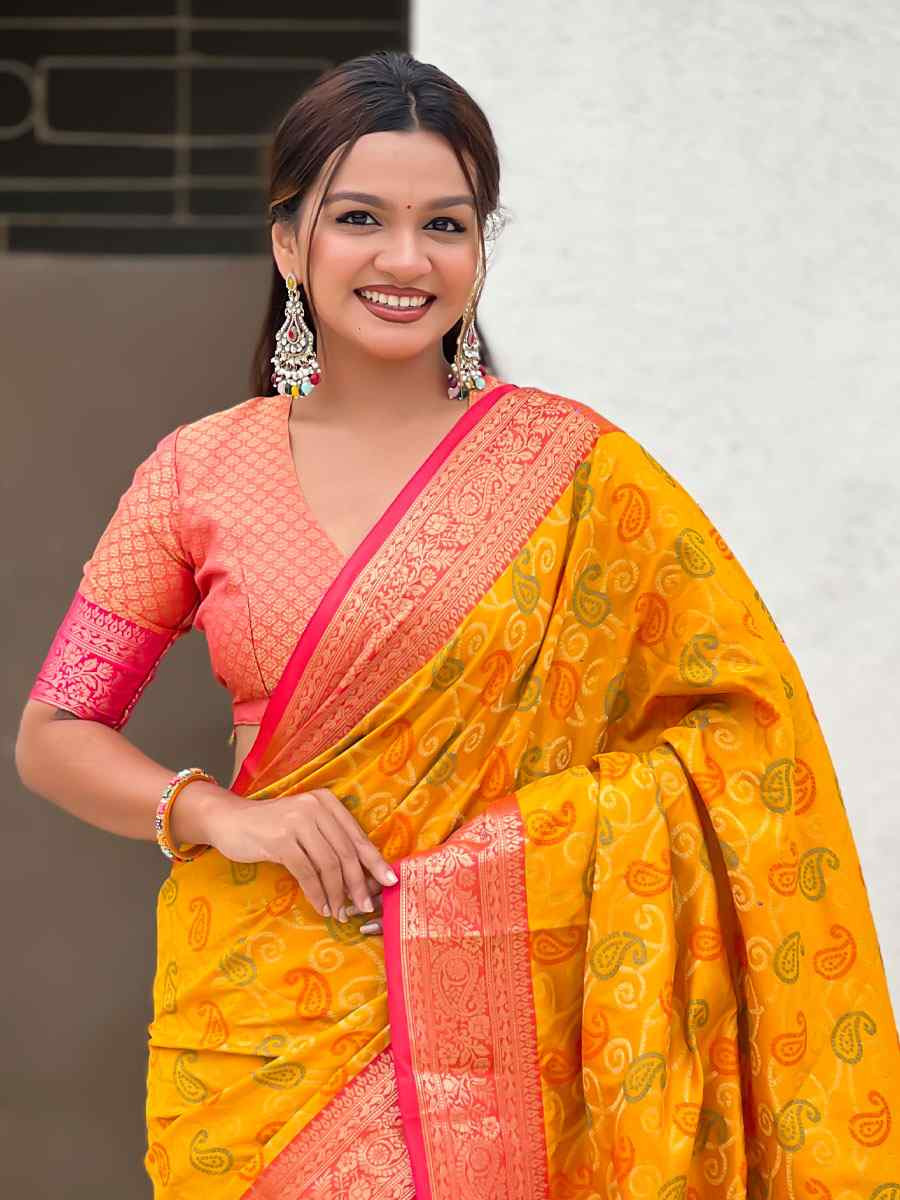 Yellow Patola Silk Handwoven Casual Reception Festival Wedding Fancy Classic Style Sarees