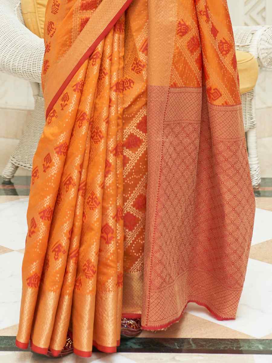 Yellow Patola Silk Handwoven Party Festival Heavy Border Saree