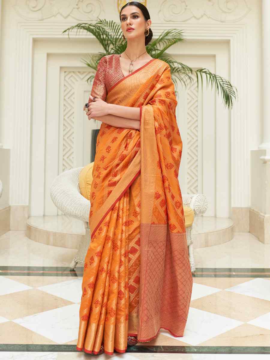 Yellow Patola Silk Handwoven Party Festival Heavy Border Saree