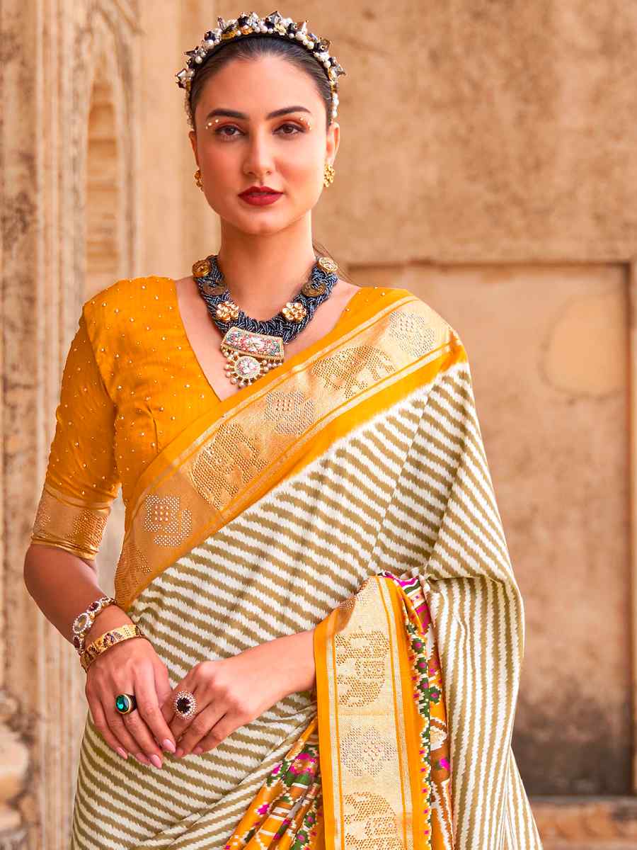 Yellow Patola Silk Printed Party Festival Contemporary Saree