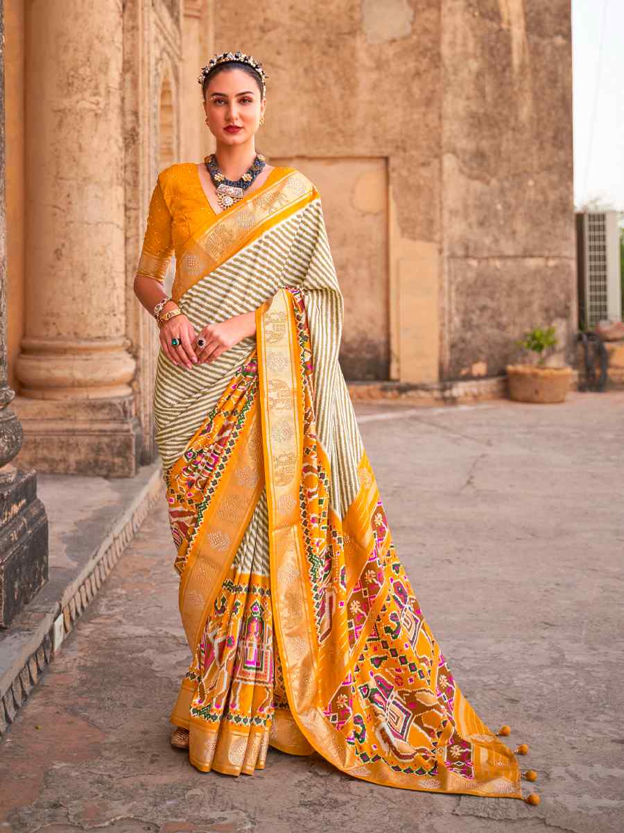 Yellow Patola Silk Printed Party Festival Contemporary Saree