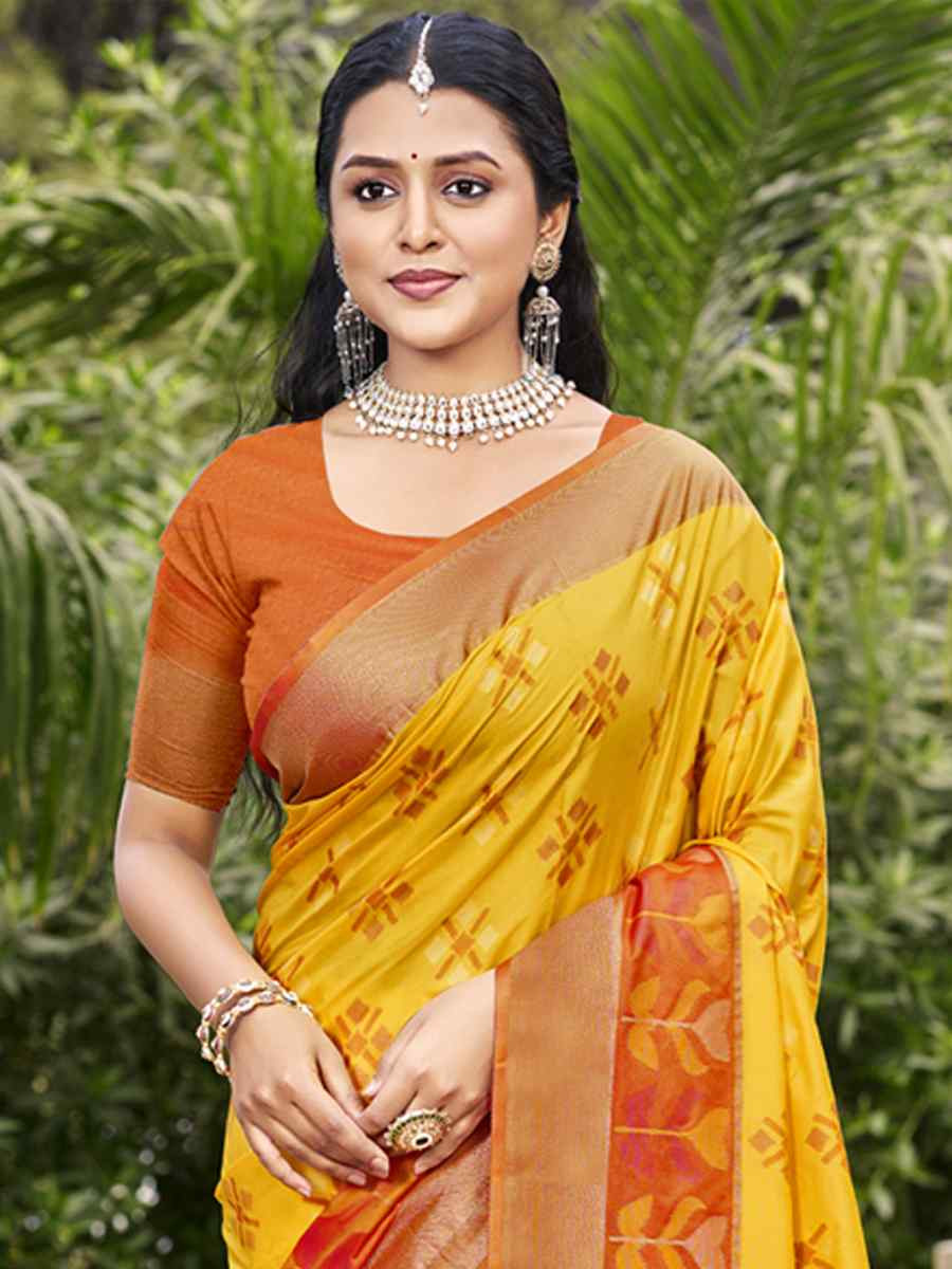 Yellow Pochampalli Silk Handwoven Festival Wedding Fancy Heavy Border Saree