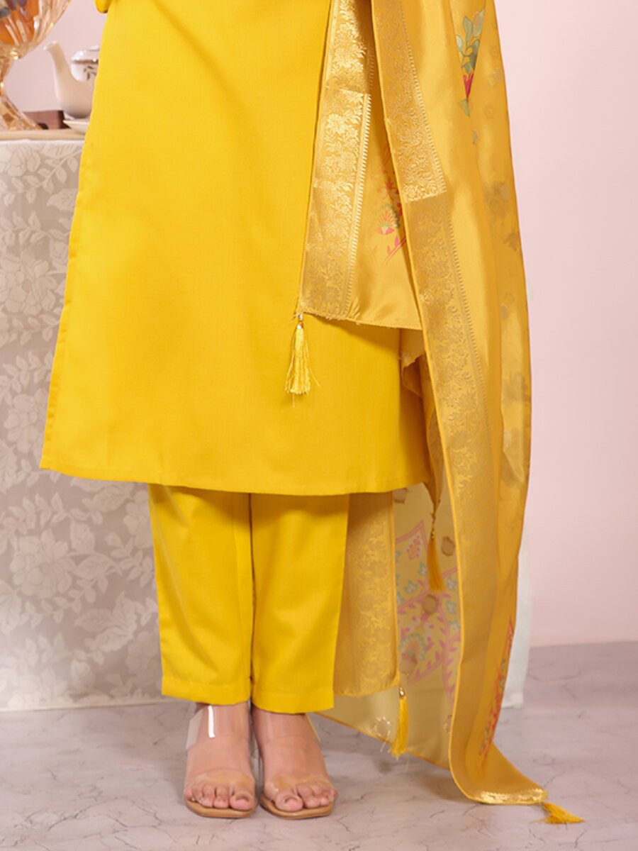 Yellow Poly Silk Embroidery Sequins Wedding Party Festival Casual Haldi Ready Pant Salwar Kameez