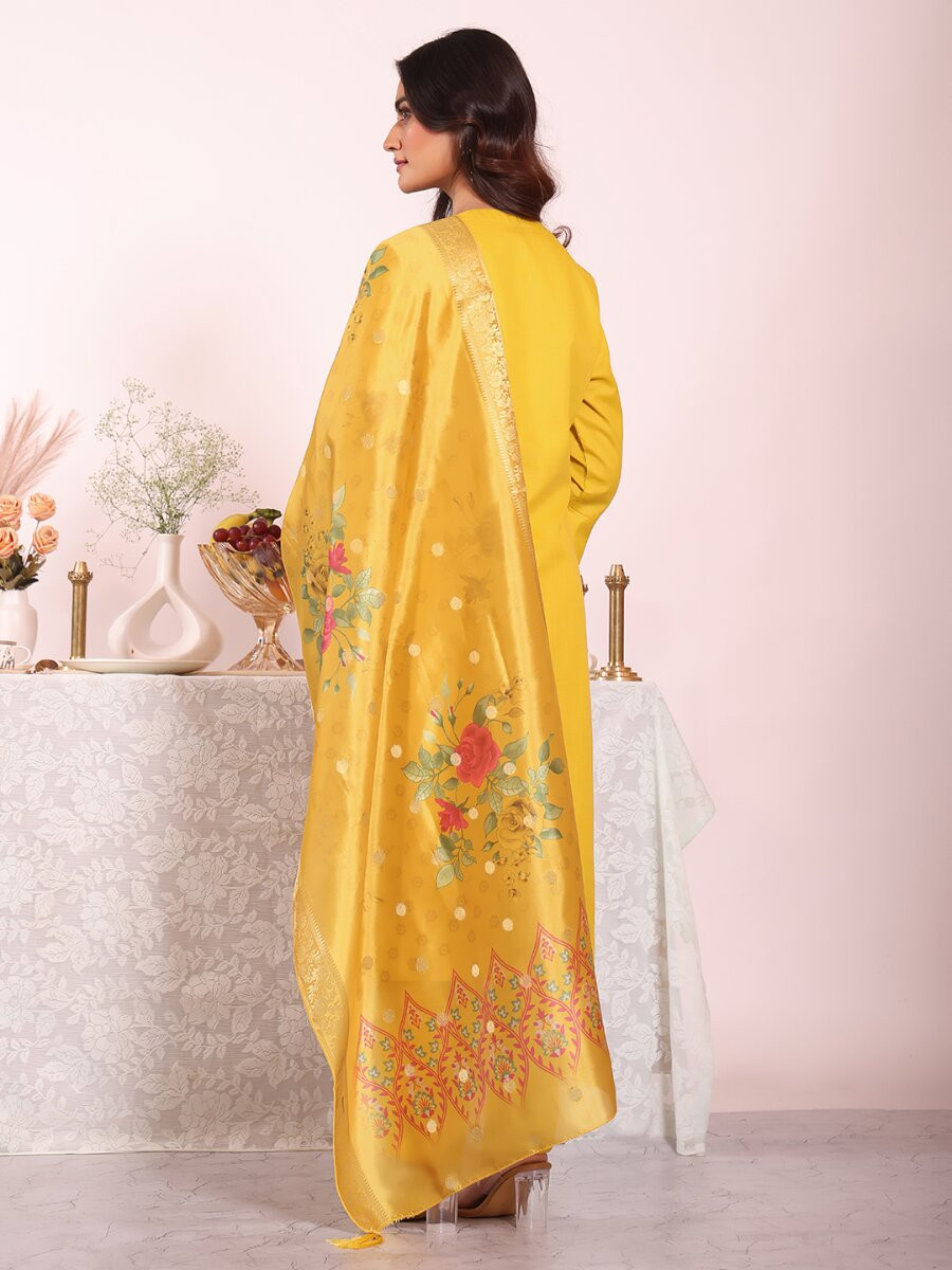 Yellow Poly Silk Embroidery Sequins Wedding Party Festival Casual Haldi Ready Pant Salwar Kameez