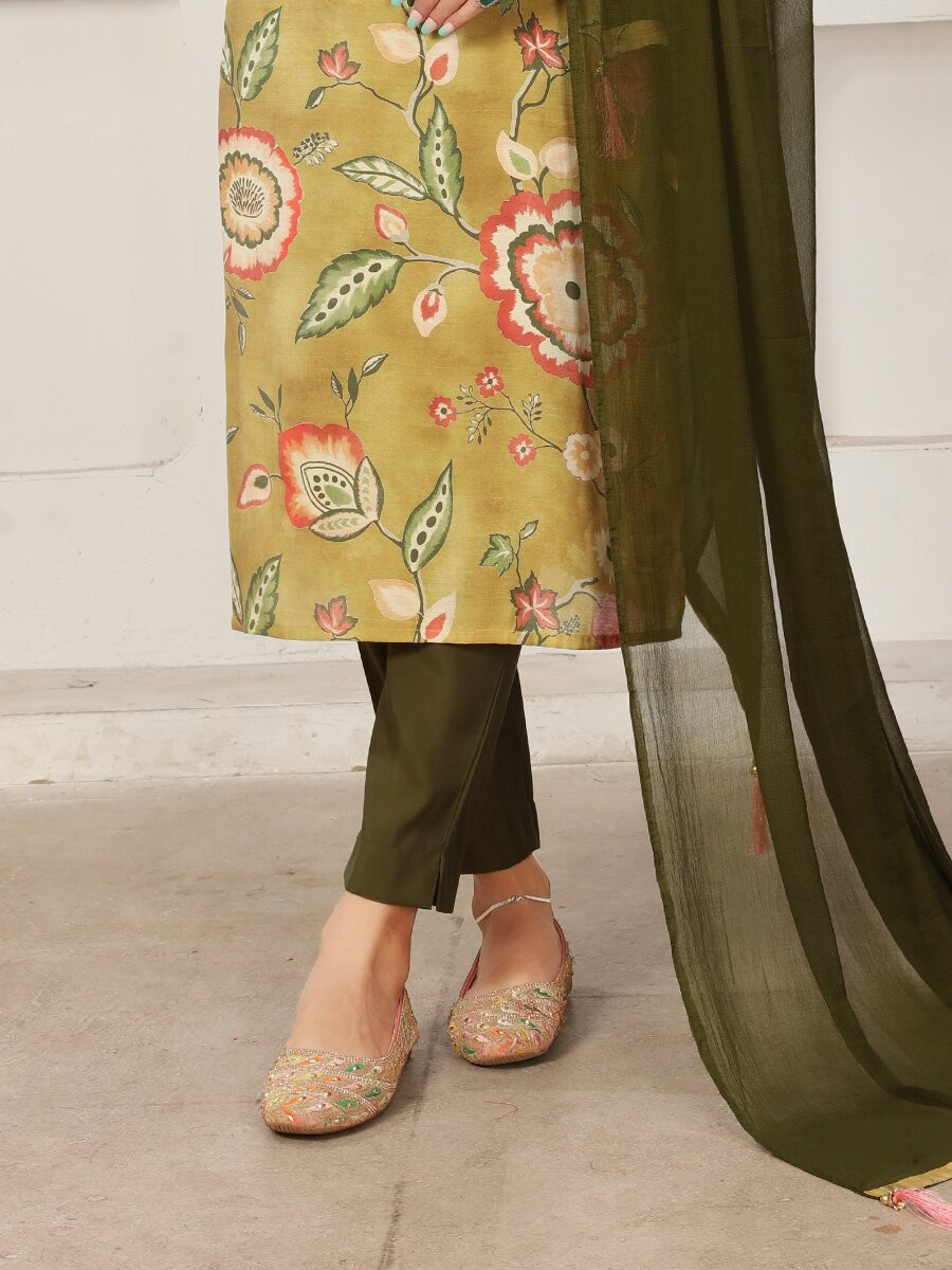 Yellow Premium Chanderi Silk Printed Wedding Party Festival Casual Ready Pant Salwar Kameez