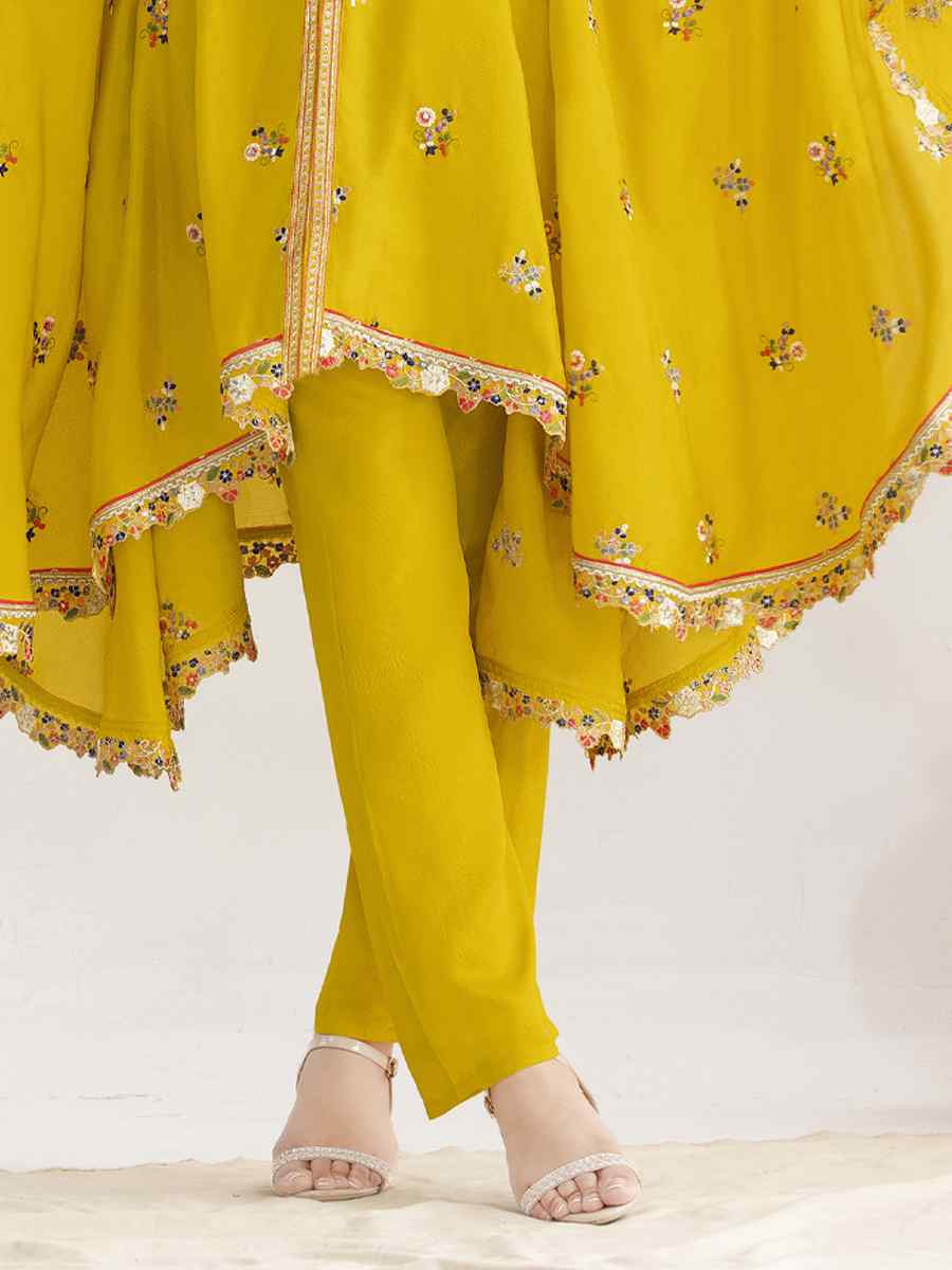 Yellow Premium Chinon Embroidered Festival Wedding Party Kurti Bottom Women Wear