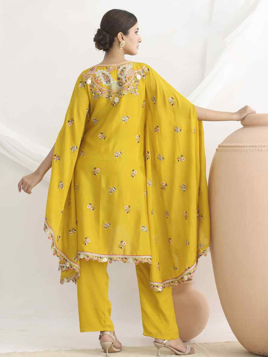Yellow Premium Chinon Embroidered Festival Wedding Party Kurti Bottom Women Wear