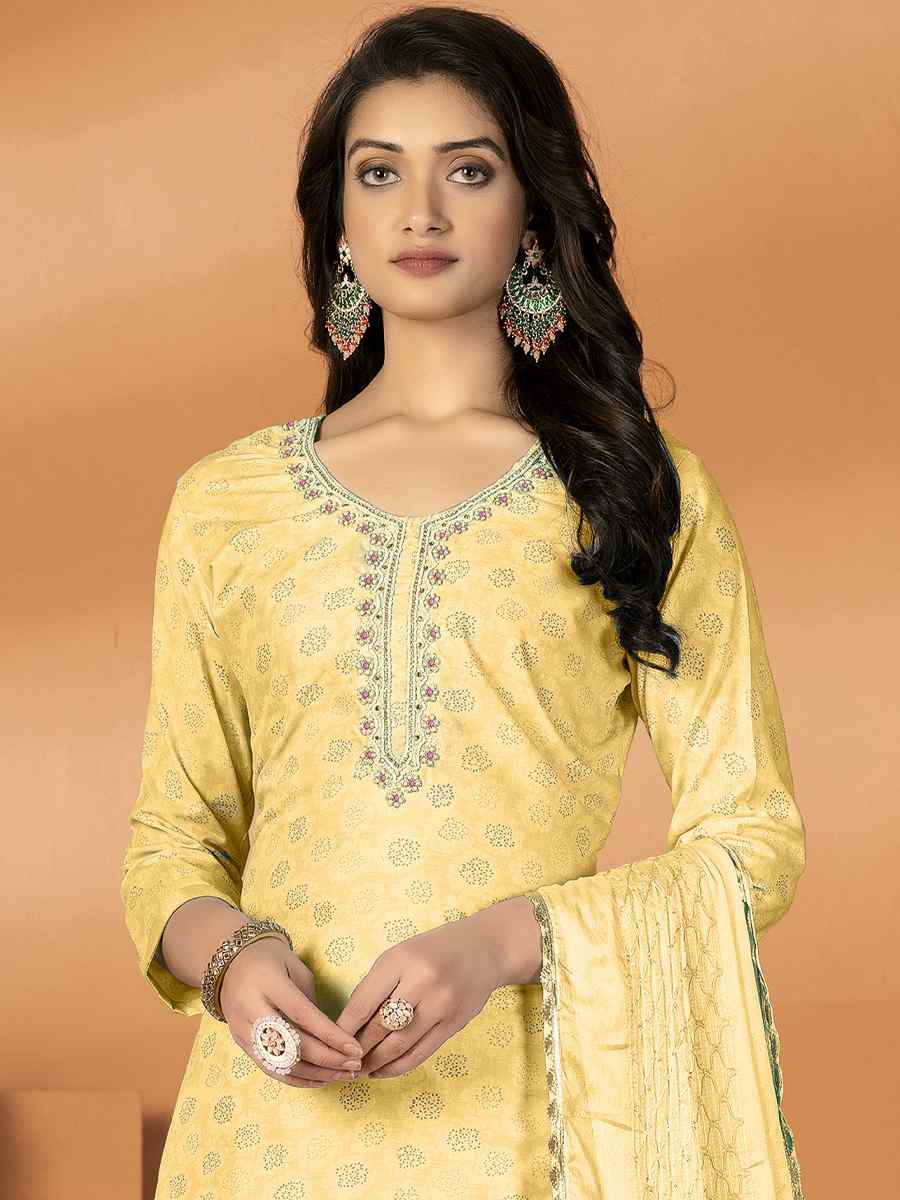 Yellow Premium Cotton Embroidered Casual Festival Pant Salwar Kameez