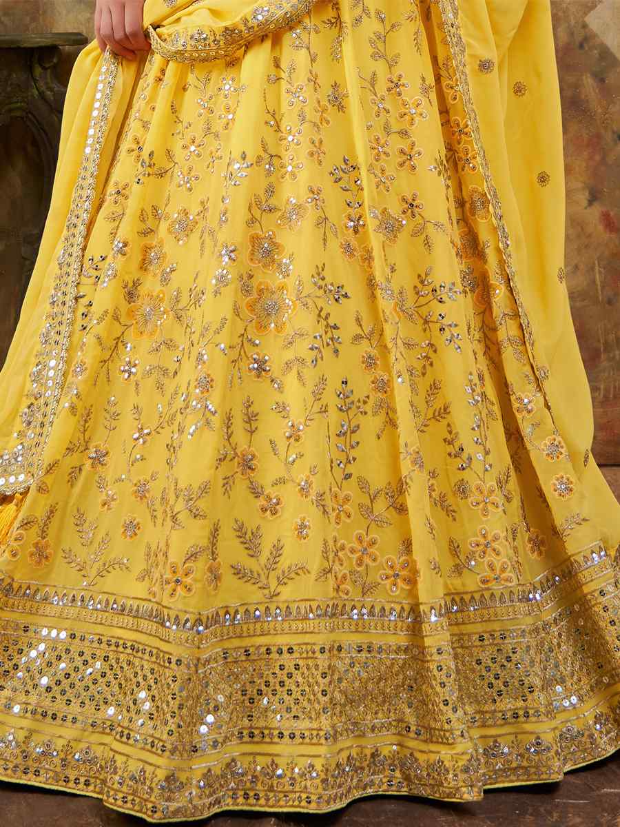 Yellow Premium Georgette Embroidered Bridesmaid Wedding Heavy Border Lehenga Choli