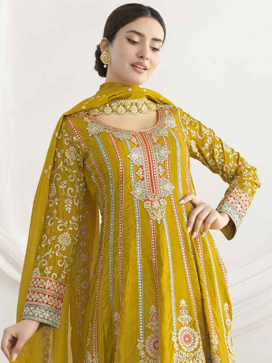 Yellow Premium Ho Silk Embroidery Party Wedding Festival Casual Ready Anarkali Salwar Kameez