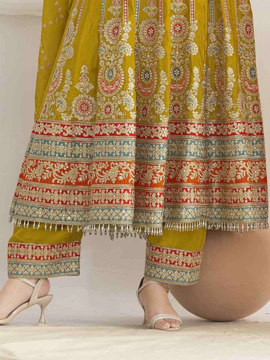Yellow Premium Ho Silk Embroidery Party Wedding Festival Casual Ready Anarkali Salwar Kameez