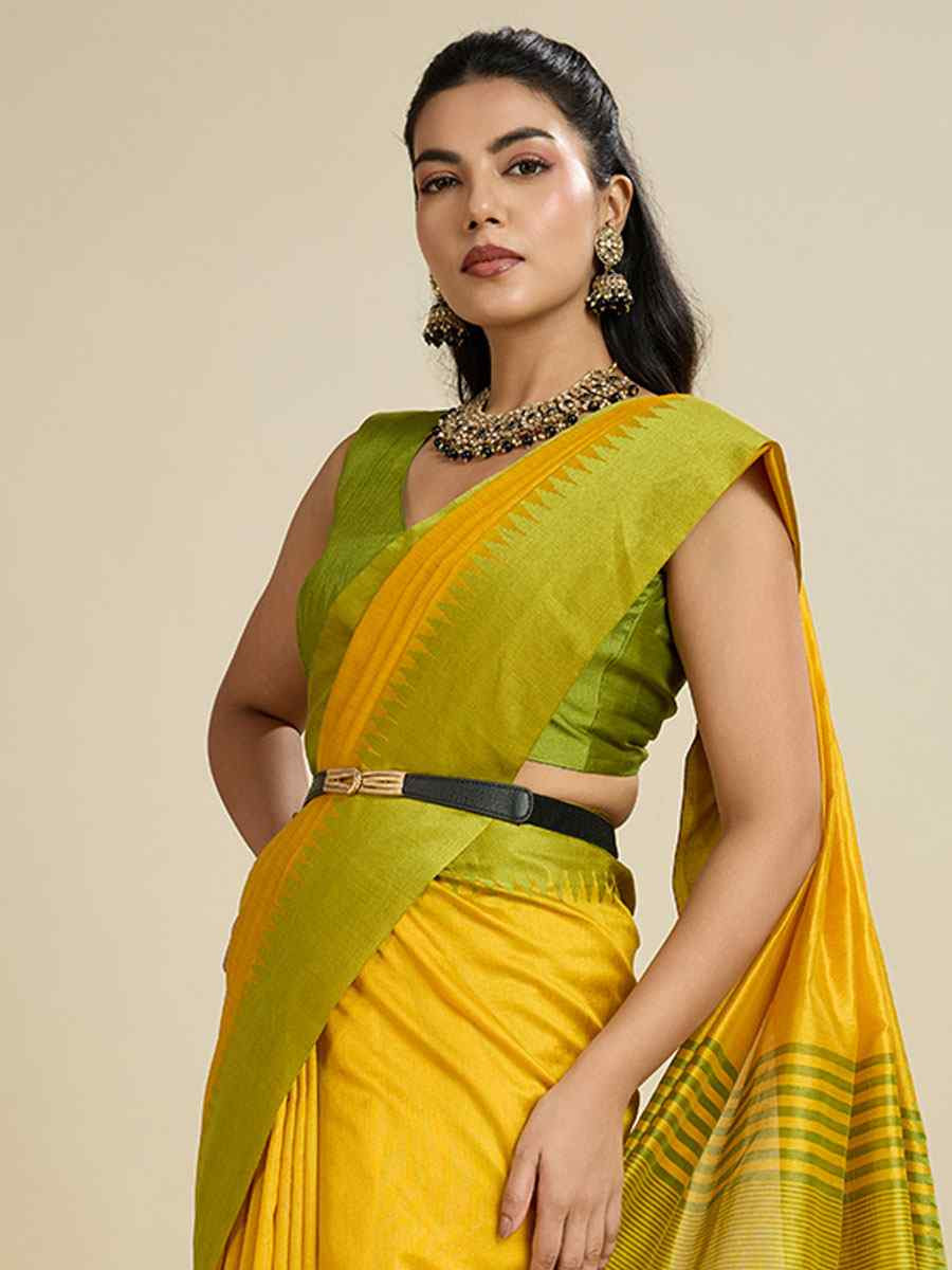 Yellow Premium Khadi Raw Silk Zari Handwoven Casual Reception Festival Wedding Fancy Classic Style Sarees