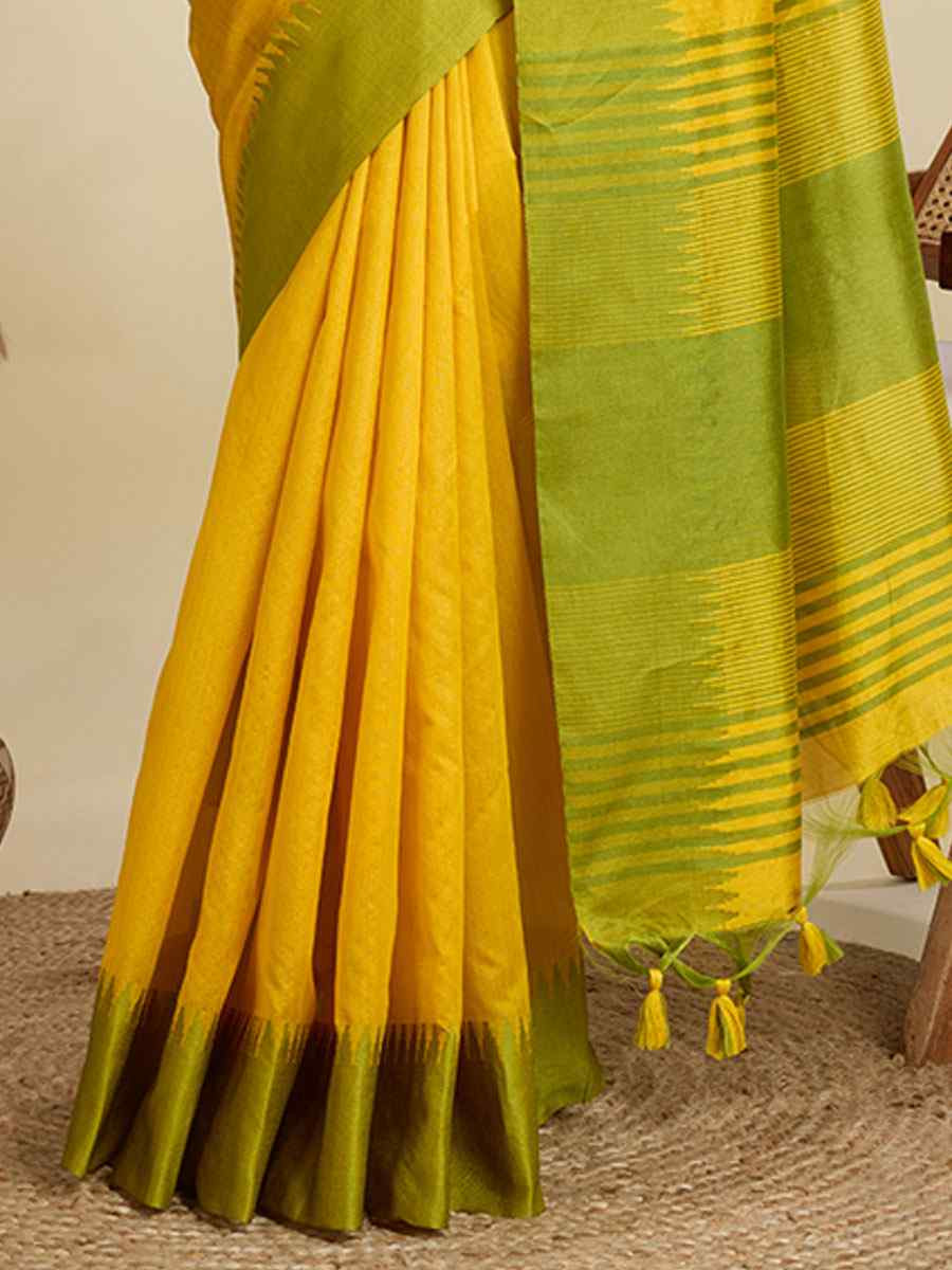 Yellow Premium Khadi Raw Silk Zari Handwoven Casual Reception Festival Wedding Fancy Classic Style Sarees