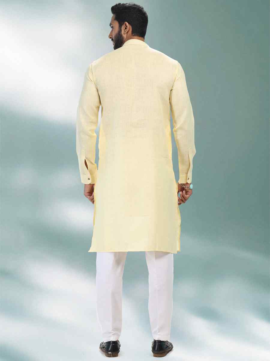 Yellow Premium Linen Cotton Woven Festival Party Kurta