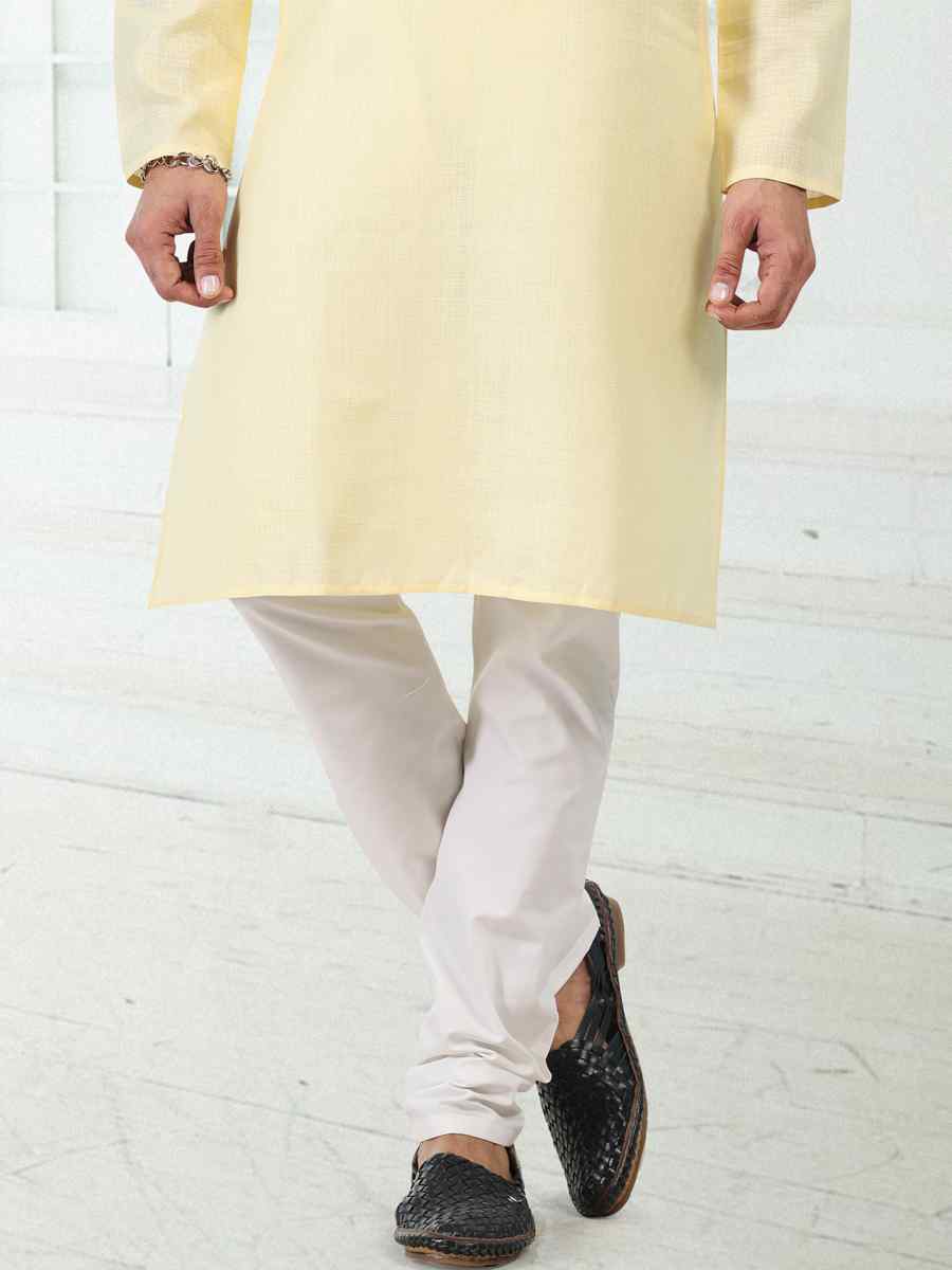 Yellow Premium Linen Cotton Woven Festival Wedding Kurta