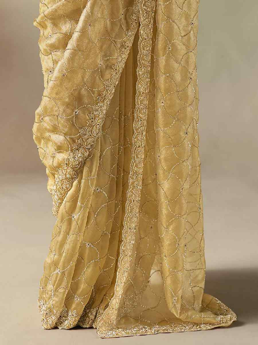Yellow Premium Satin Organza Embroidery Traditional Bridal Reception Festival Wedding Fancy Heavy Border Saree