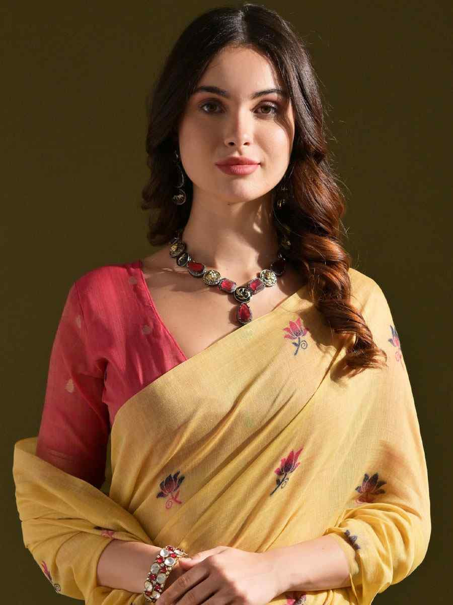 Yellow Premium Soft Muga Cotton Handwoven Casual Reception Festival Wedding Fancy Classic Style Sarees