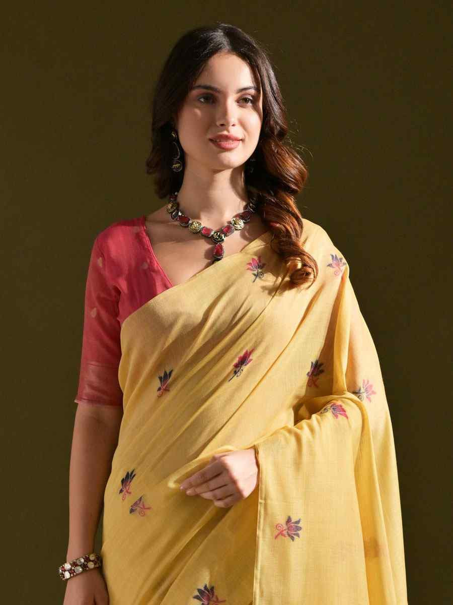 Yellow Premium Soft Muga Cotton Handwoven Casual Reception Festival Wedding Fancy Classic Style Sarees