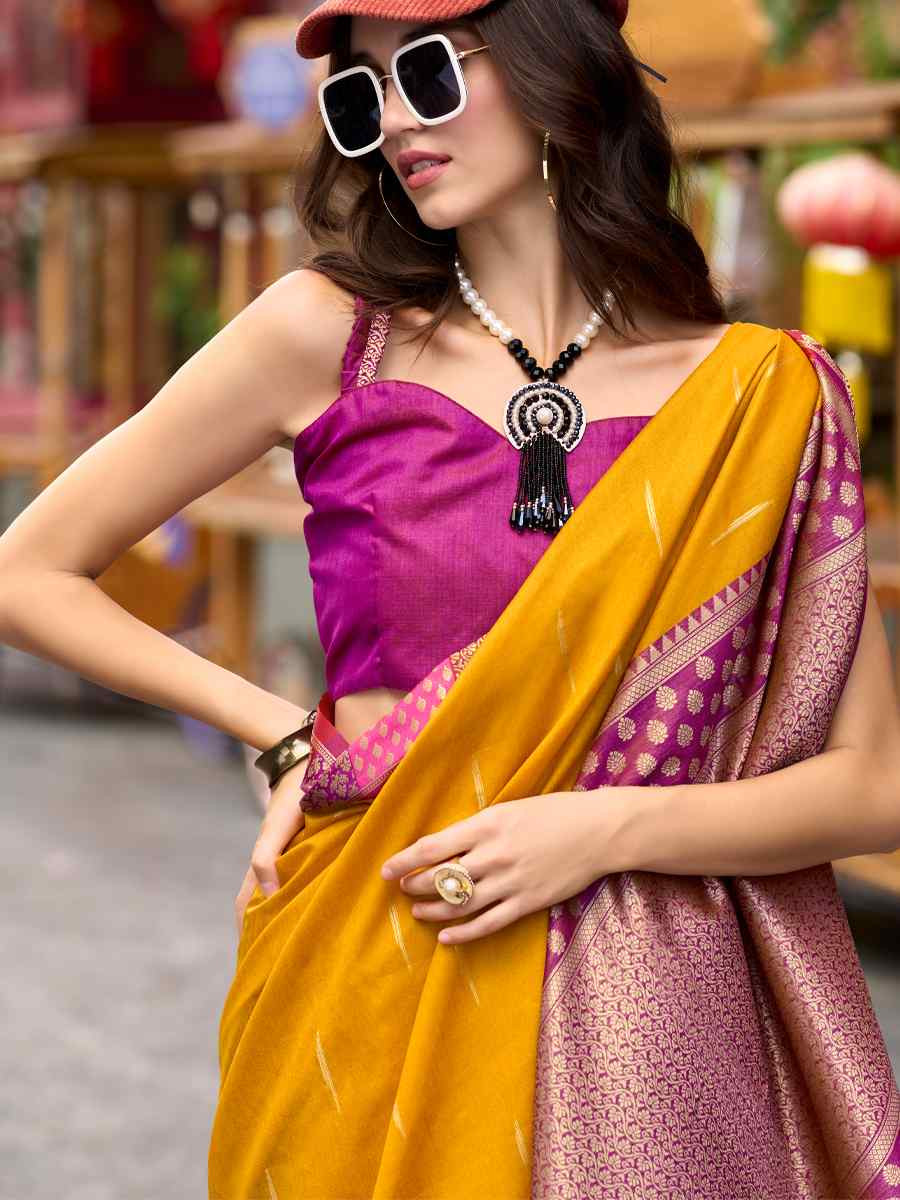 Yellow Pure Banarasi Handwoven Festival Wedding Heavy Border Saree