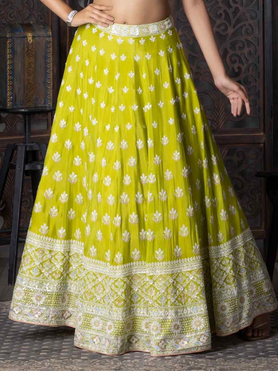 Yellow Pure Chinon Embroidered Festival Wedding Circular Lehenga Choli