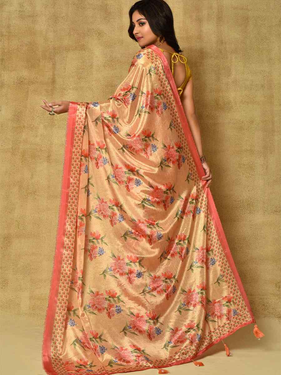Yellow Pure Chinon Printed Party Festival Contemporary Saree