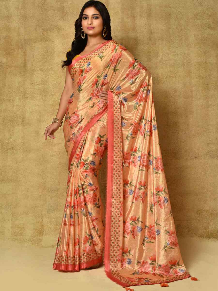 Yellow Pure Chinon Printed Party Festival Contemporary Saree