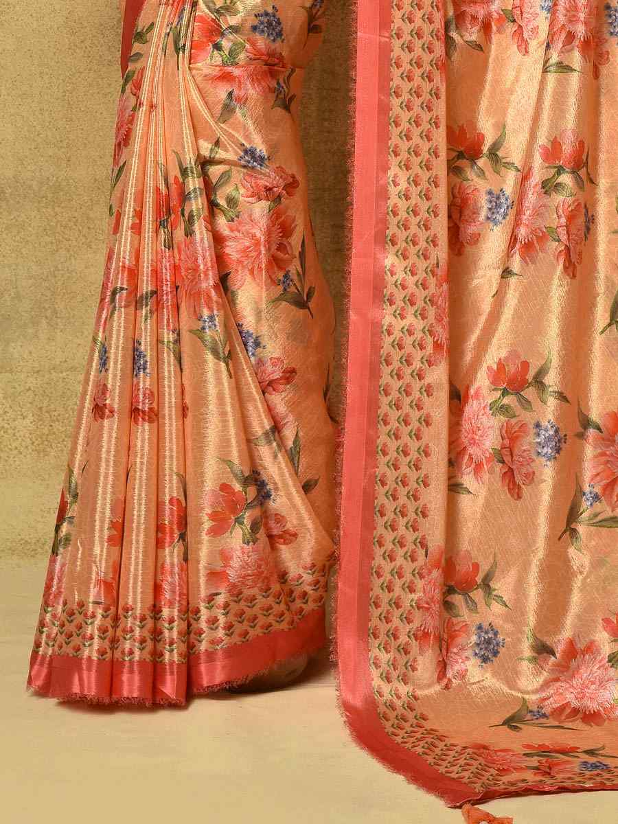 Yellow Pure Chinon Printed Party Festival Contemporary Saree