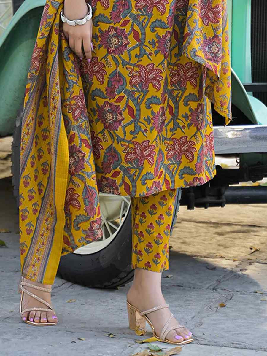 Yellow Pure Cotton Embroidery Party Wedding Festival Casual Ready Pant Salwar Kameez