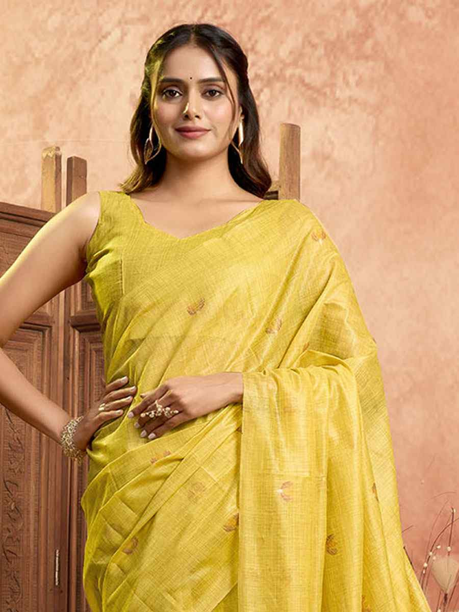 Yellow Pure Cotton Handwoven Festival Wedding Fancy Heavy Border Saree