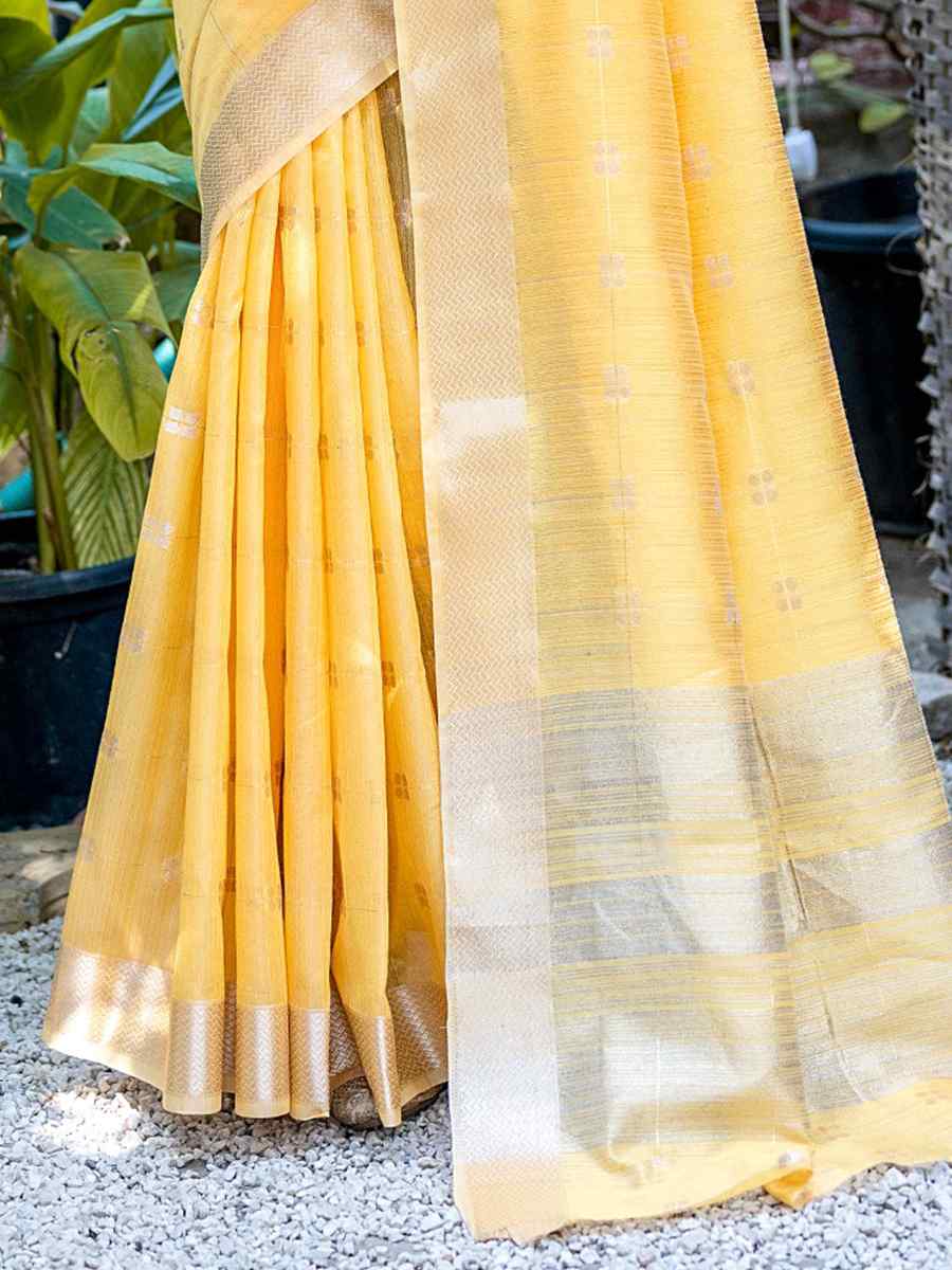 Yellow Pure Cotton Handwoven Wedding Festival Heavy Border Saree
